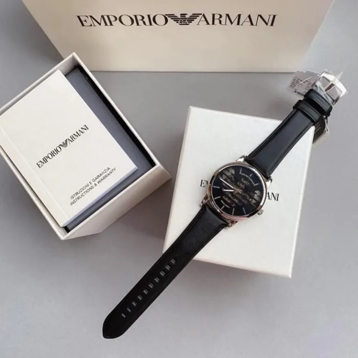 Emporio Armani Analog Automatic Black Dial Black Leather Strap Watch For Men - AR60040 - Image 4